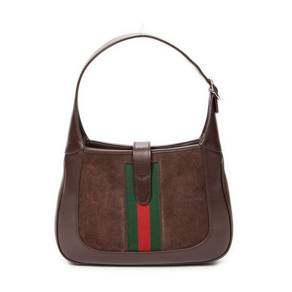 Shoulder Bag Medium Web Jackie 1961 Brown Suede Leather