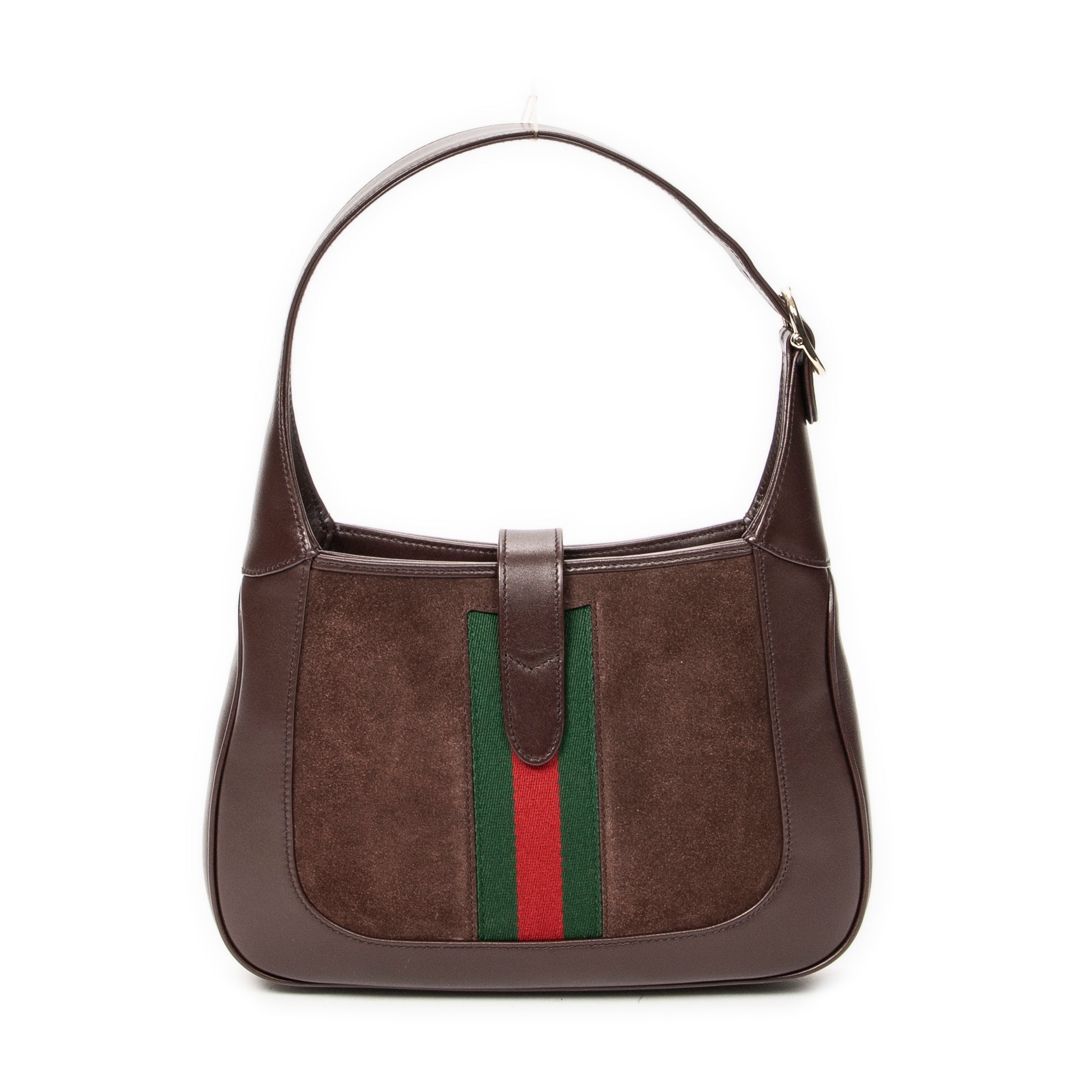 Shoulder Bag Medium Web Jackie 1961 Brown Suede Leather