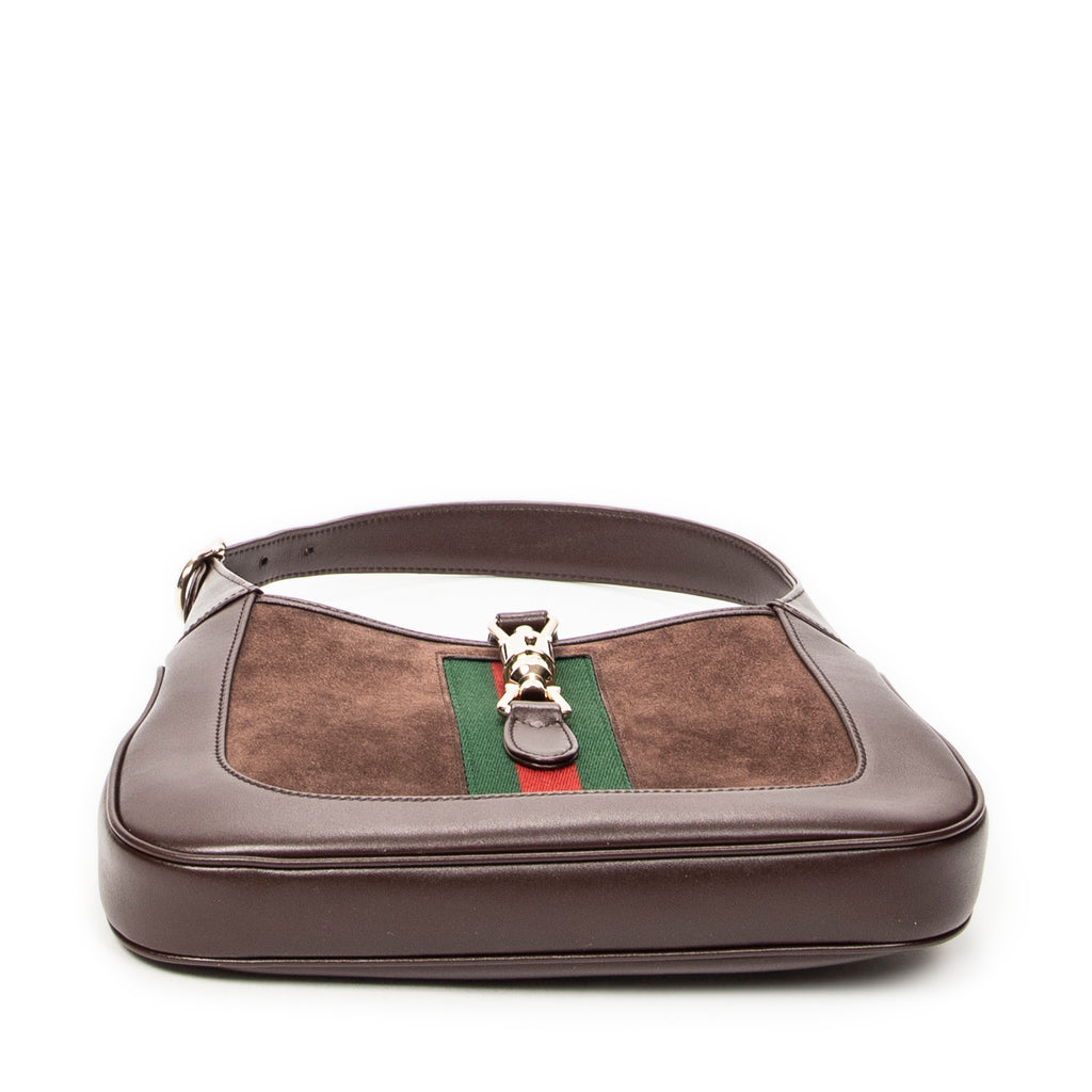 Shoulder Bag Medium Web Jackie 1961 Brown Suede Leather