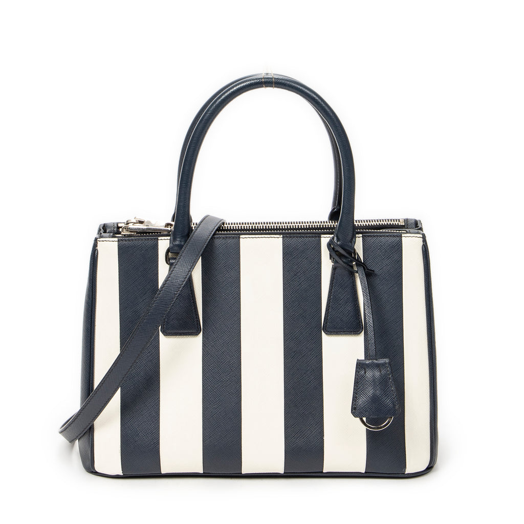 Shoulder Bag Small Striped Galleria Double Zip Tote Navy Saffiano Leather