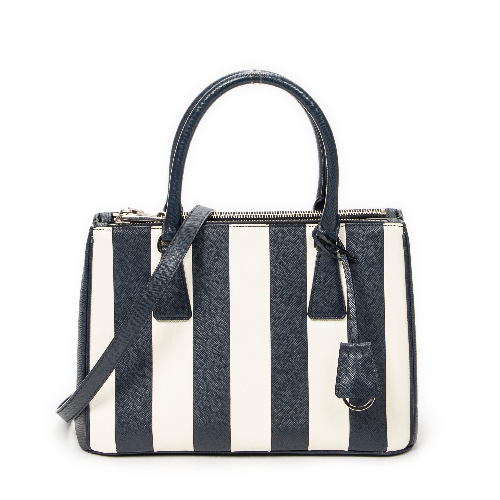 Shoulder Bag Small Striped Galleria Double Zip Tote Navy Saffiano Leather
