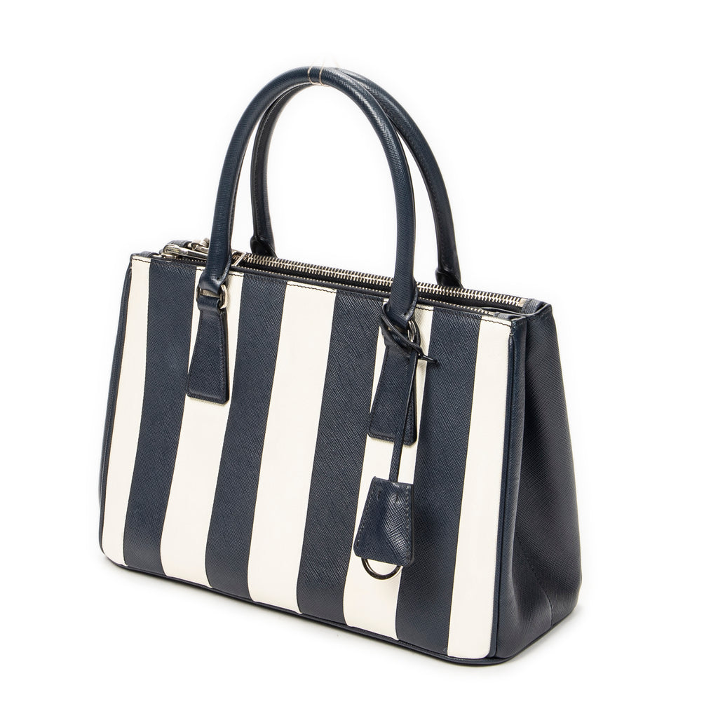 Shoulder Bag Small Striped Galleria Double Zip Tote Navy Saffiano Leather