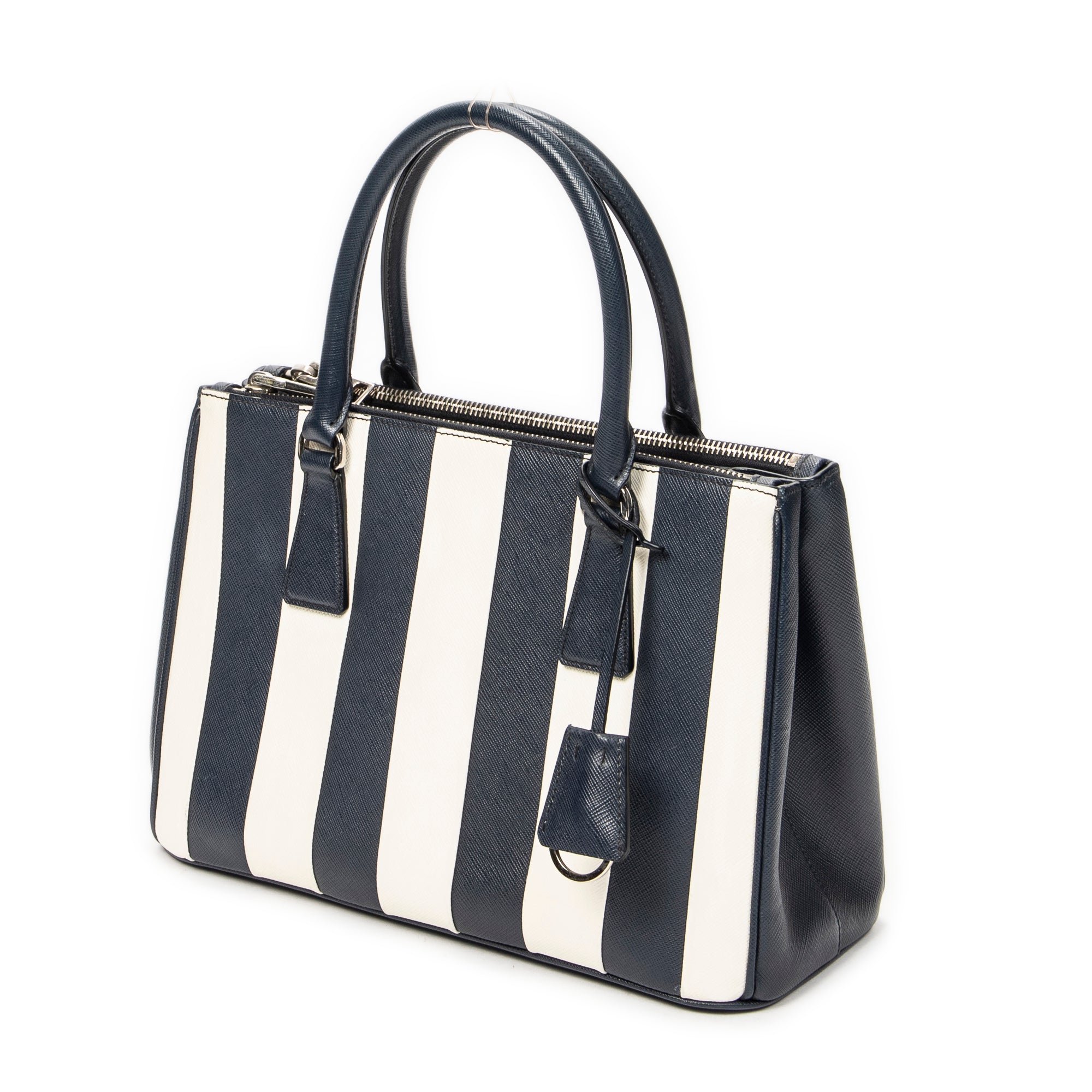 Shoulder Bag Small Striped Galleria Double Zip Tote Navy Saffiano Leather