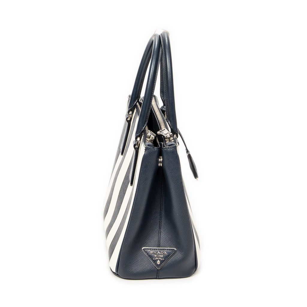 Shoulder Bag Small Striped Galleria Double Zip Tote Navy Saffiano Leather