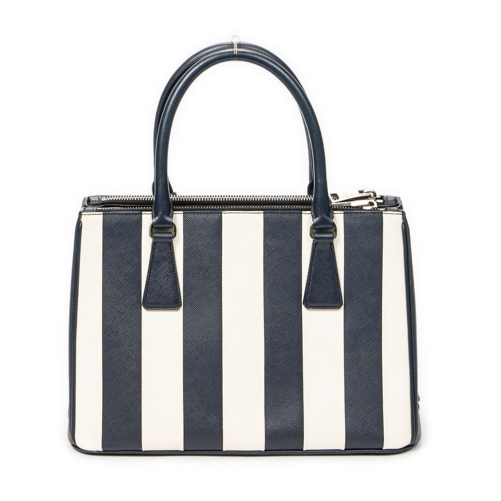 Shoulder Bag Small Striped Galleria Double Zip Tote Navy Saffiano Leather