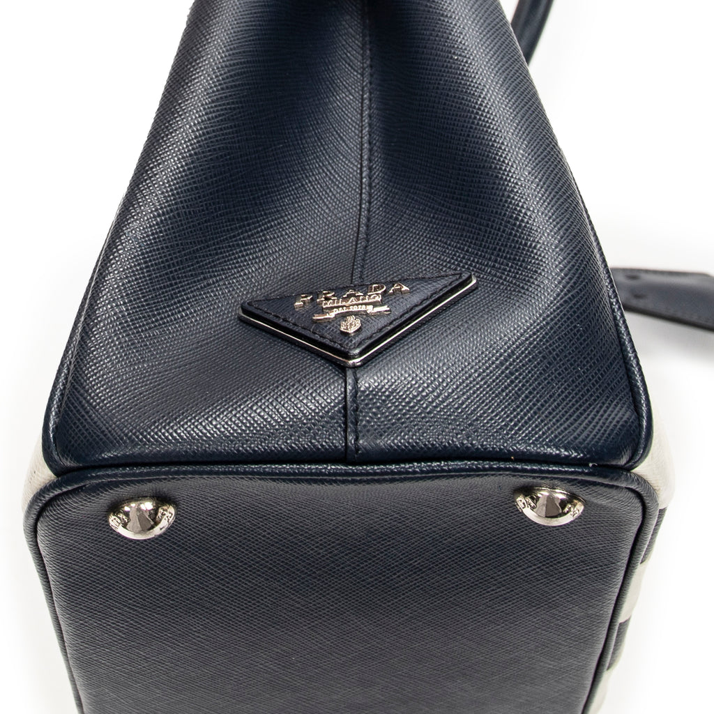 Shoulder Bag Small Striped Galleria Double Zip Tote Navy Saffiano Leather