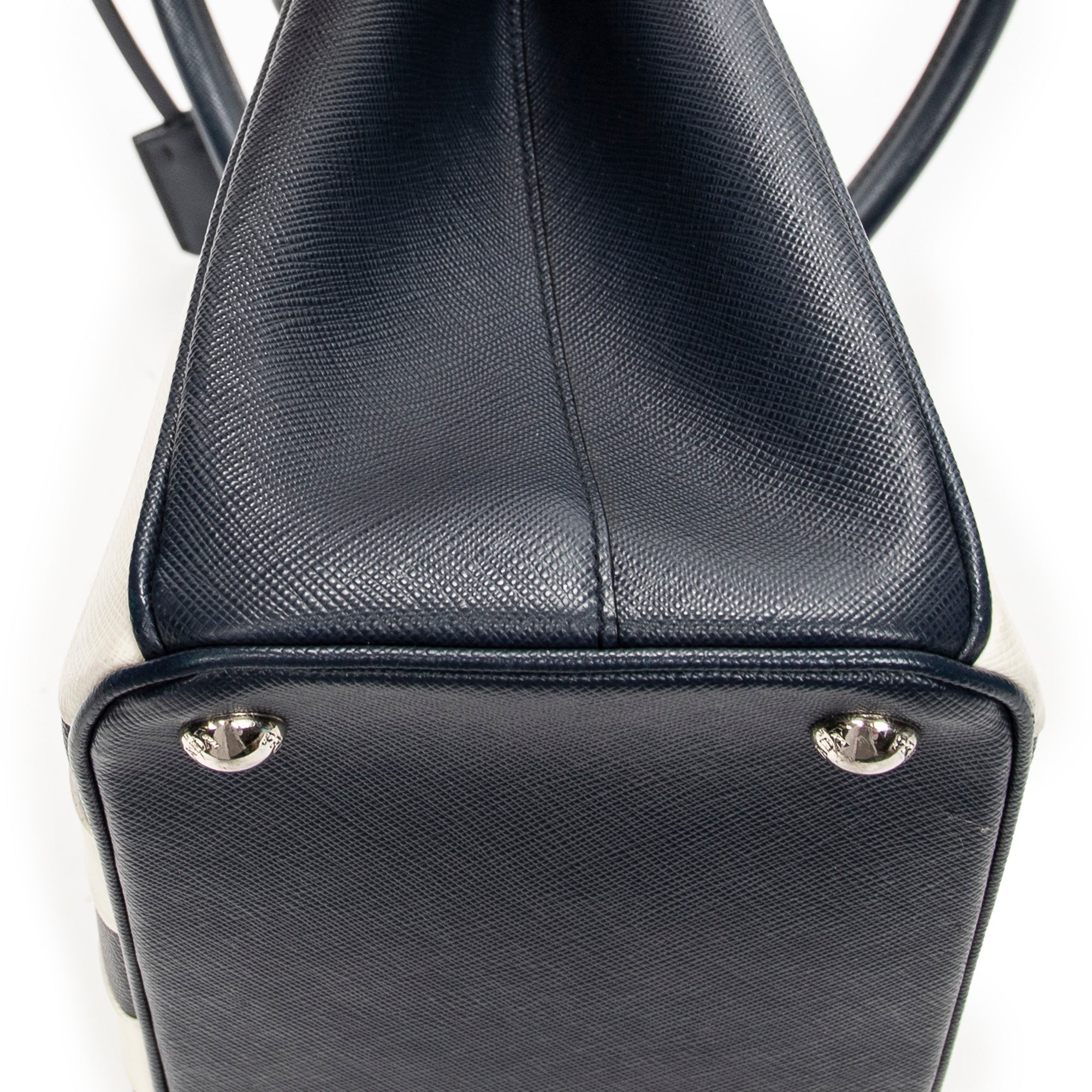 Shoulder Bag Small Striped Galleria Double Zip Tote Navy Saffiano Leather