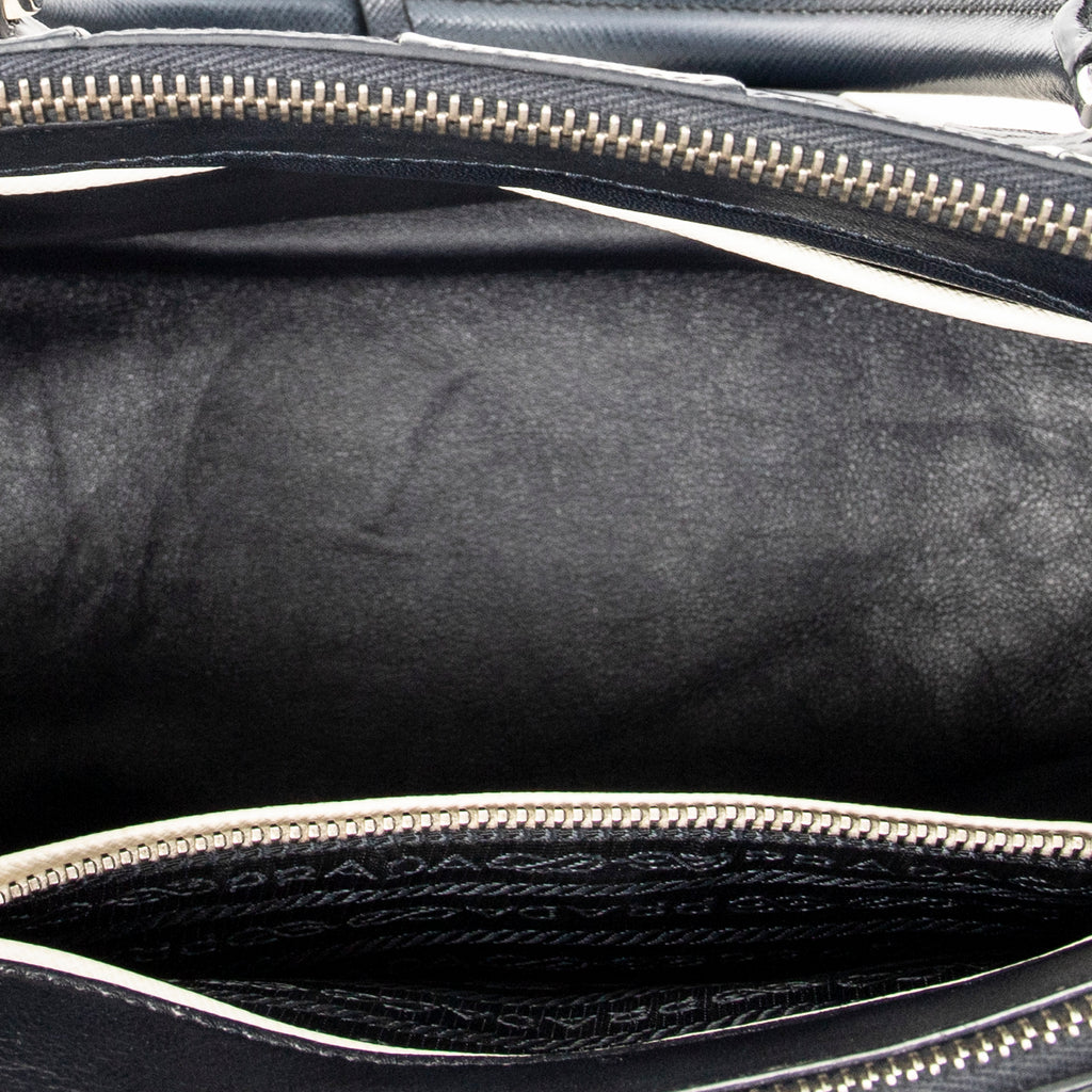 Shoulder Bag Small Striped Galleria Double Zip Tote Navy Saffiano Leather