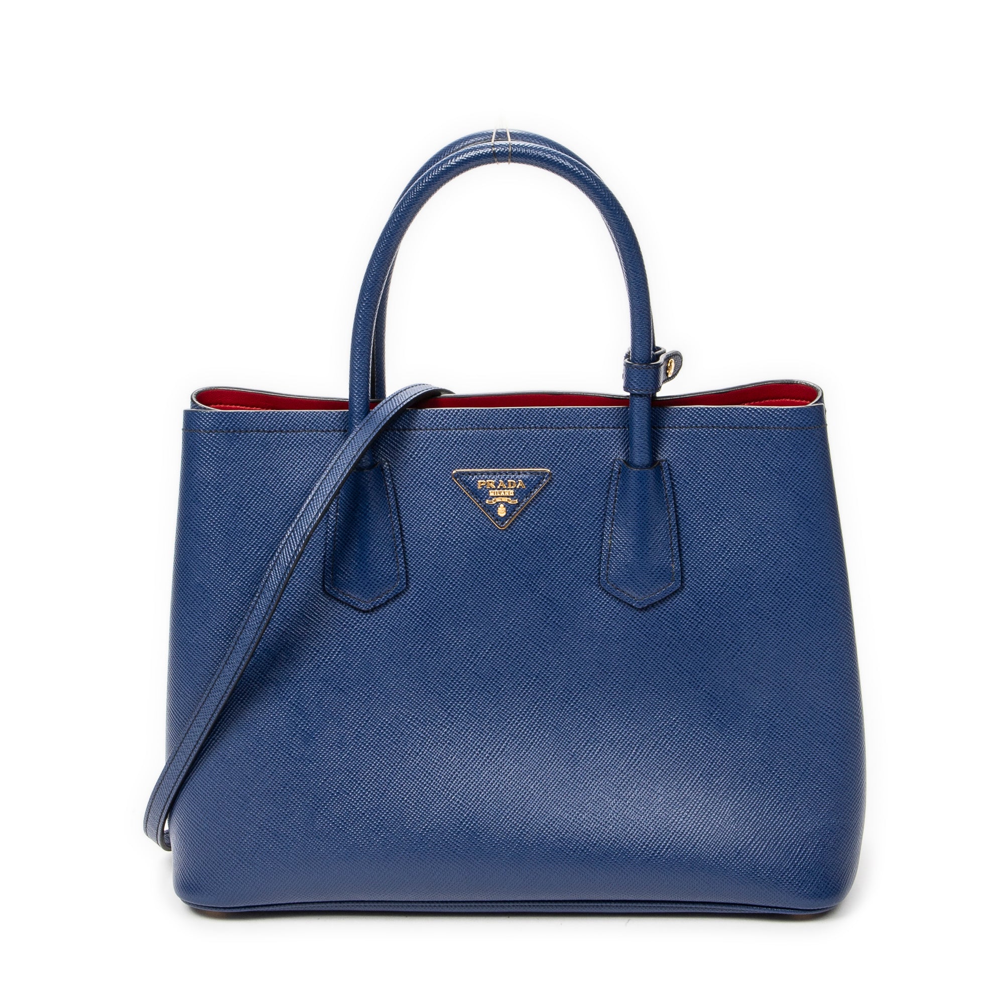 Shoulder Bag Cuir Double Handle Tote Navy Saffiano Leather