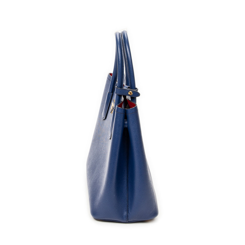Shoulder Bag Cuir Double Handle Tote Navy Saffiano Leather