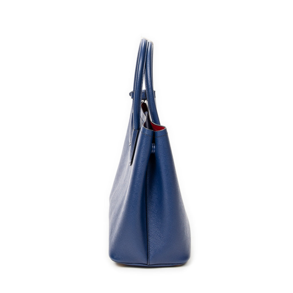Shoulder Bag Cuir Double Handle Tote Navy Saffiano Leather