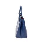 Shoulder Bag Cuir Double Handle Tote Navy Saffiano Leather