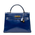 Handbag Kelly Retourne 32 Blue Electric Box Leather