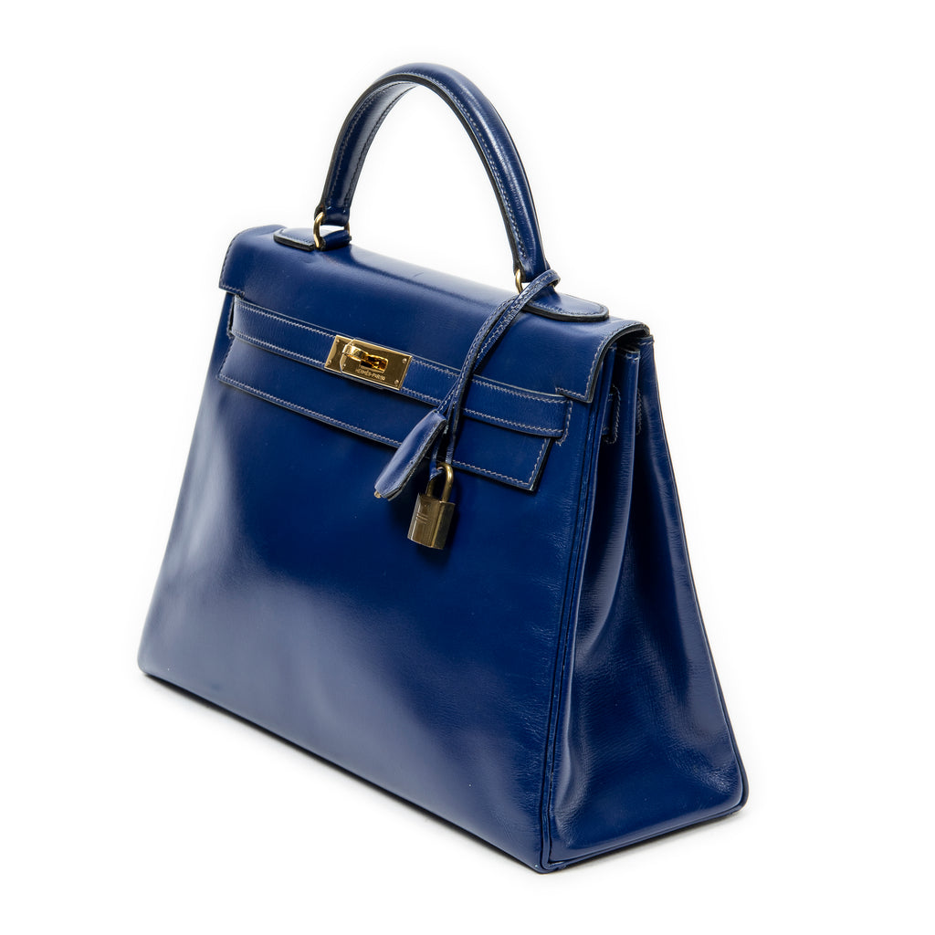 Handbag Kelly Retourne 32 Blue Electric Box Leather