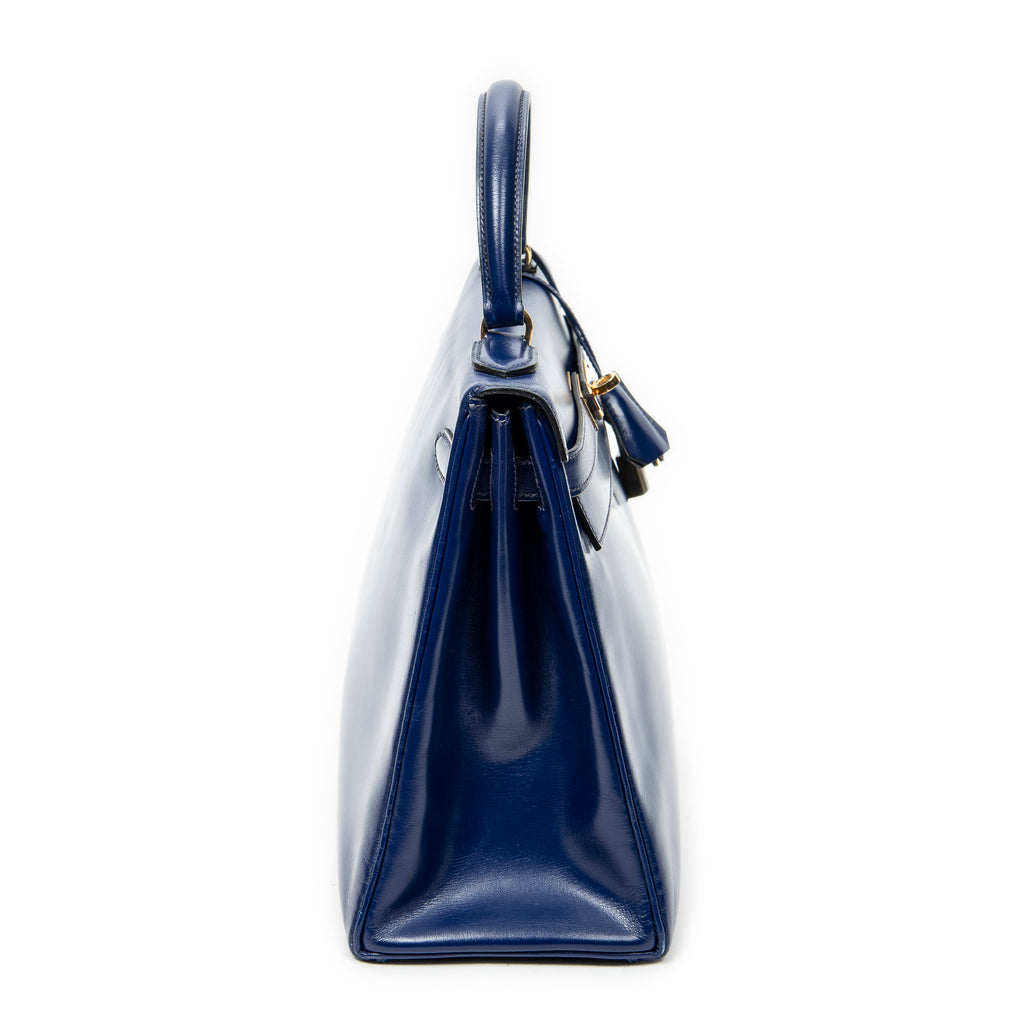 Handbag Kelly Retourne 32 Blue Electric Box Leather