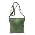 Shoulder Bag Flat Messenger Green Intrecciato Leather