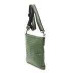 Shoulder Bag Flat Messenger Green Intrecciato Leather