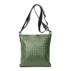 Shoulder Bag Flat Messenger Green Intrecciato Leather