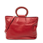 Shoulder Bag Top Handle Zip Tote Red Calfskin Leather