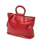 Shoulder Bag Top Handle Zip Tote Red Calfskin Leather