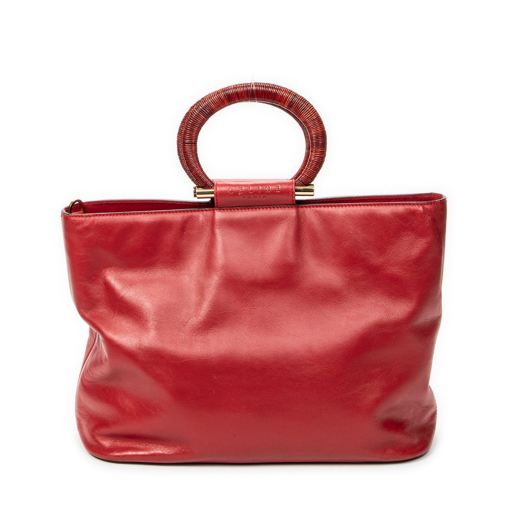 Shoulder Bag Top Handle Zip Tote Red Calfskin Leather