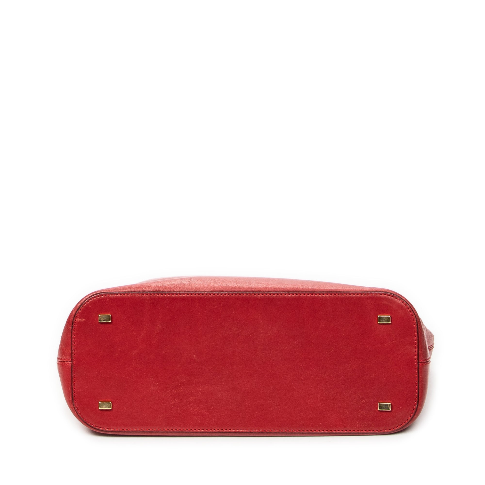 Shoulder Bag Top Handle Zip Tote Red Calfskin Leather