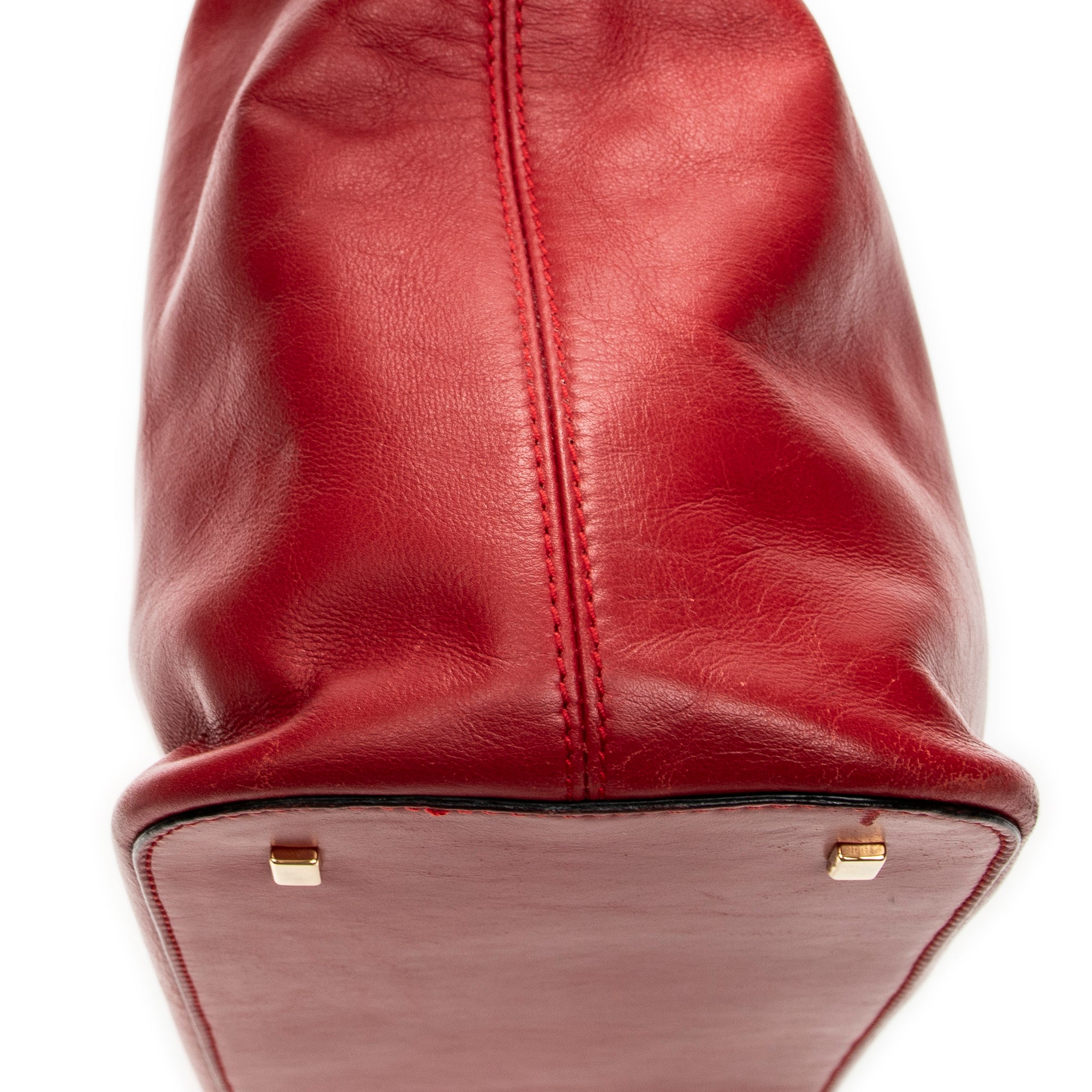 Shoulder Bag Top Handle Zip Tote Red Calfskin Leather