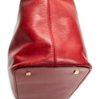 Shoulder Bag Top Handle Zip Tote Red Calfskin Leather