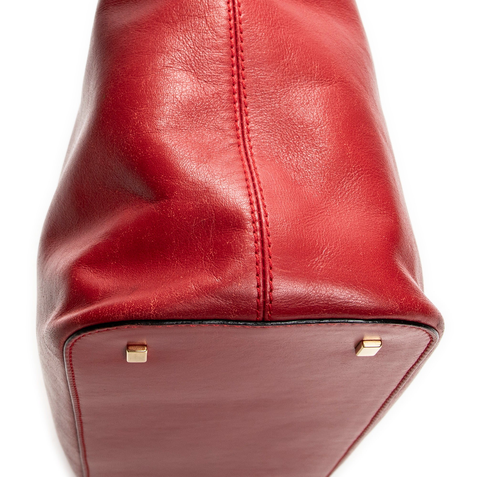Shoulder Bag Top Handle Zip Tote Red Calfskin Leather
