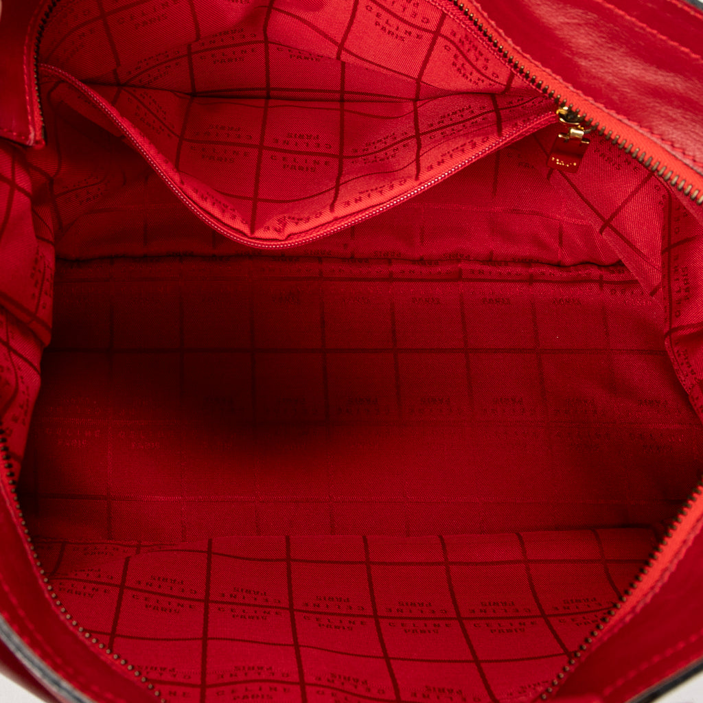 Shoulder Bag Top Handle Zip Tote Red Calfskin Leather