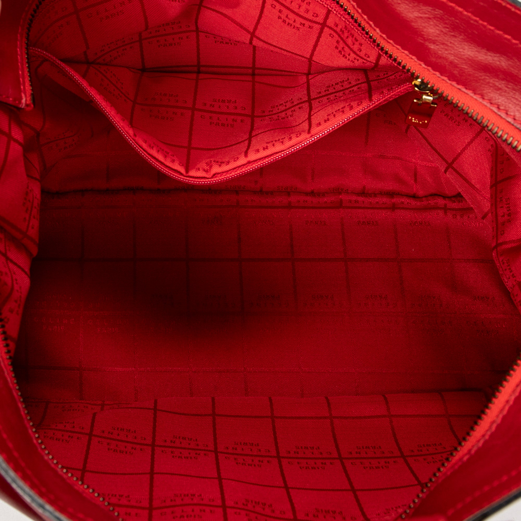 Shoulder Bag Top Handle Zip Tote Red Calfskin Leather