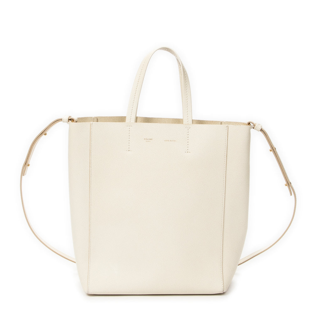 Shoulder Bag Small Vertical Cabas Tote White Grained Calfskin Leather