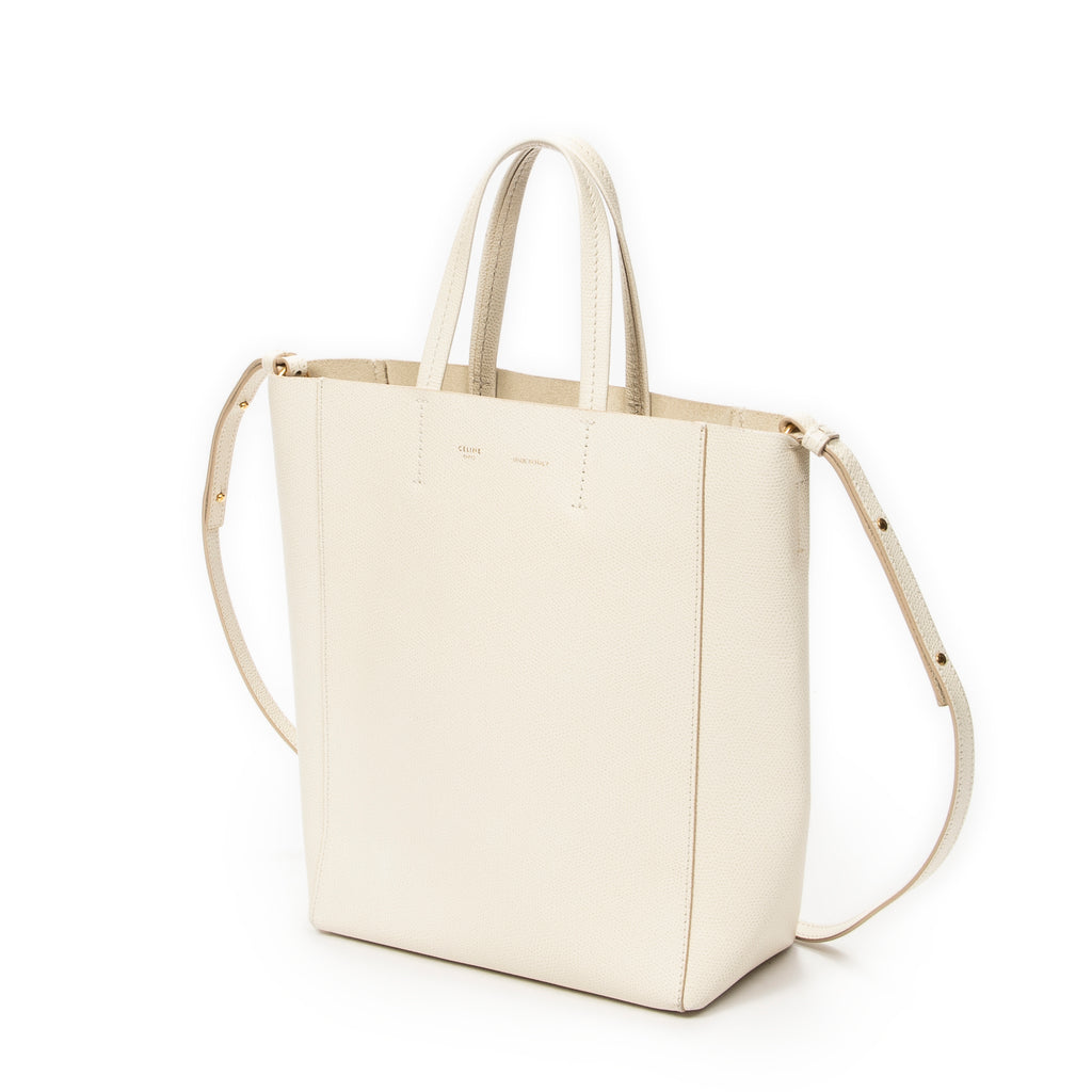Shoulder Bag Small Vertical Cabas Tote White Grained Calfskin Leather