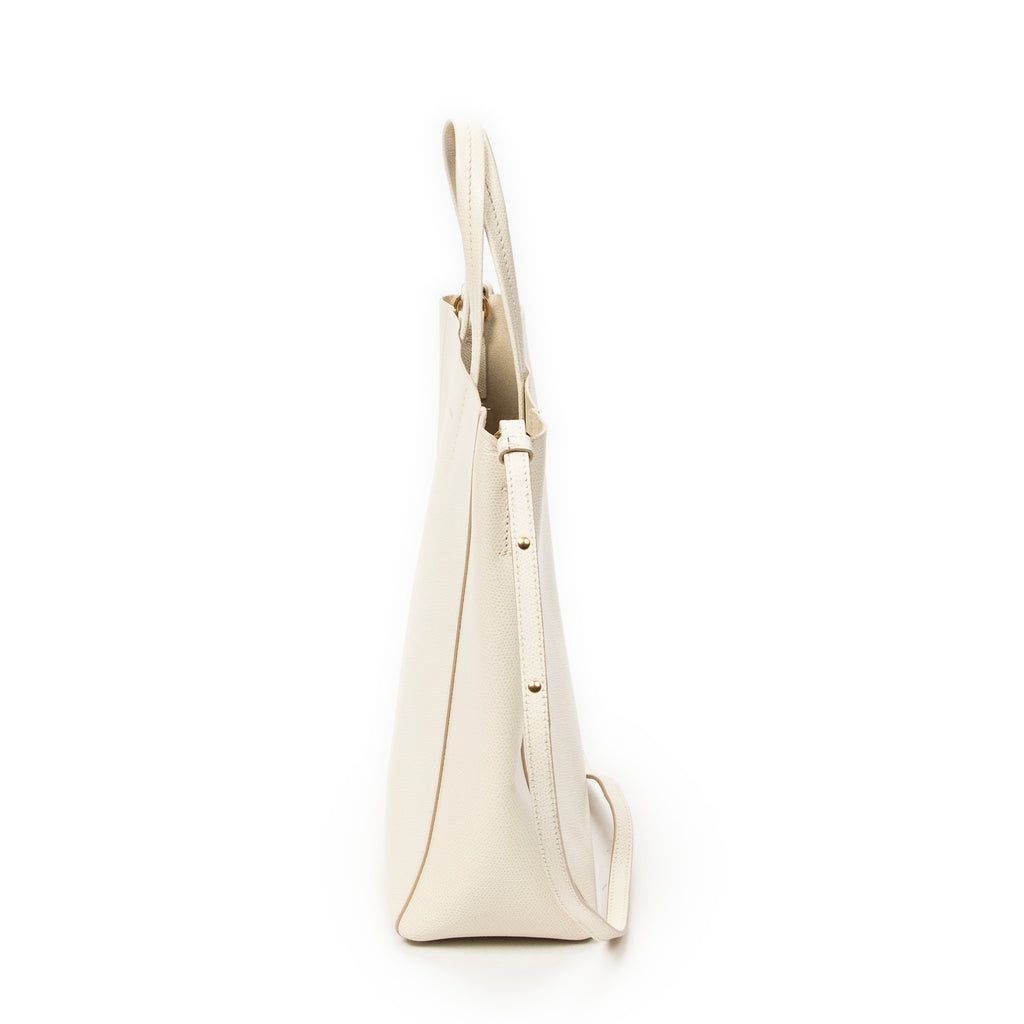 Shoulder Bag Small Vertical Cabas Tote White Grained Calfskin Leather