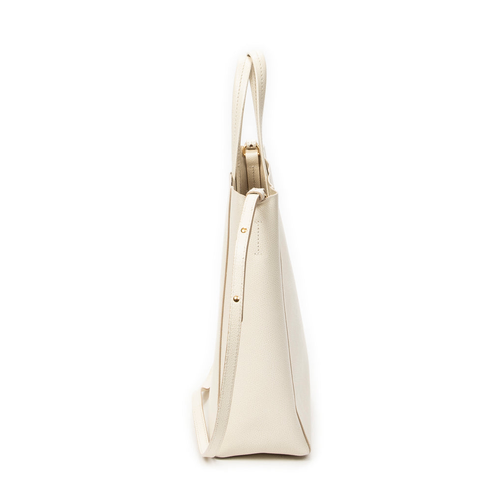 Shoulder Bag Small Vertical Cabas Tote White Grained Calfskin Leather