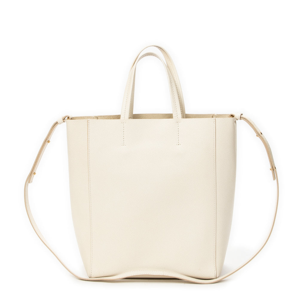 Shoulder Bag Small Vertical Cabas Tote White Grained Calfskin Leather