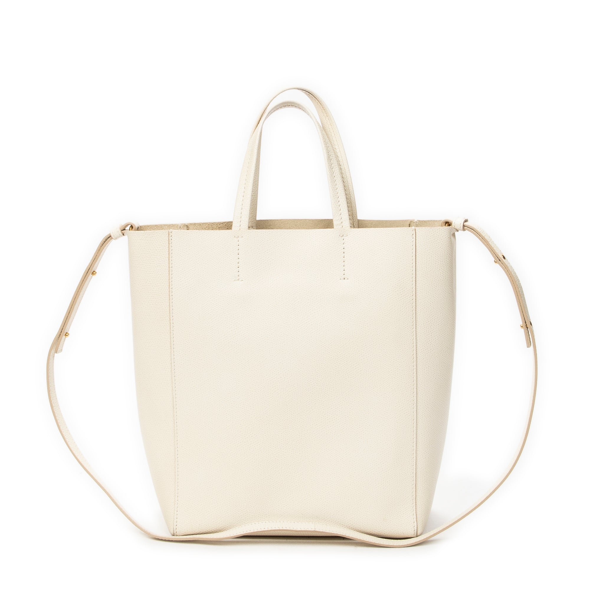 Shoulder Bag Small Vertical Cabas Tote White Grained Calfskin Leather