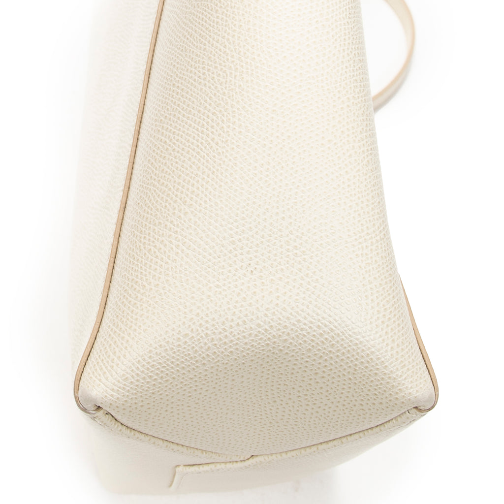 Shoulder Bag Small Vertical Cabas Tote White Grained Calfskin Leather