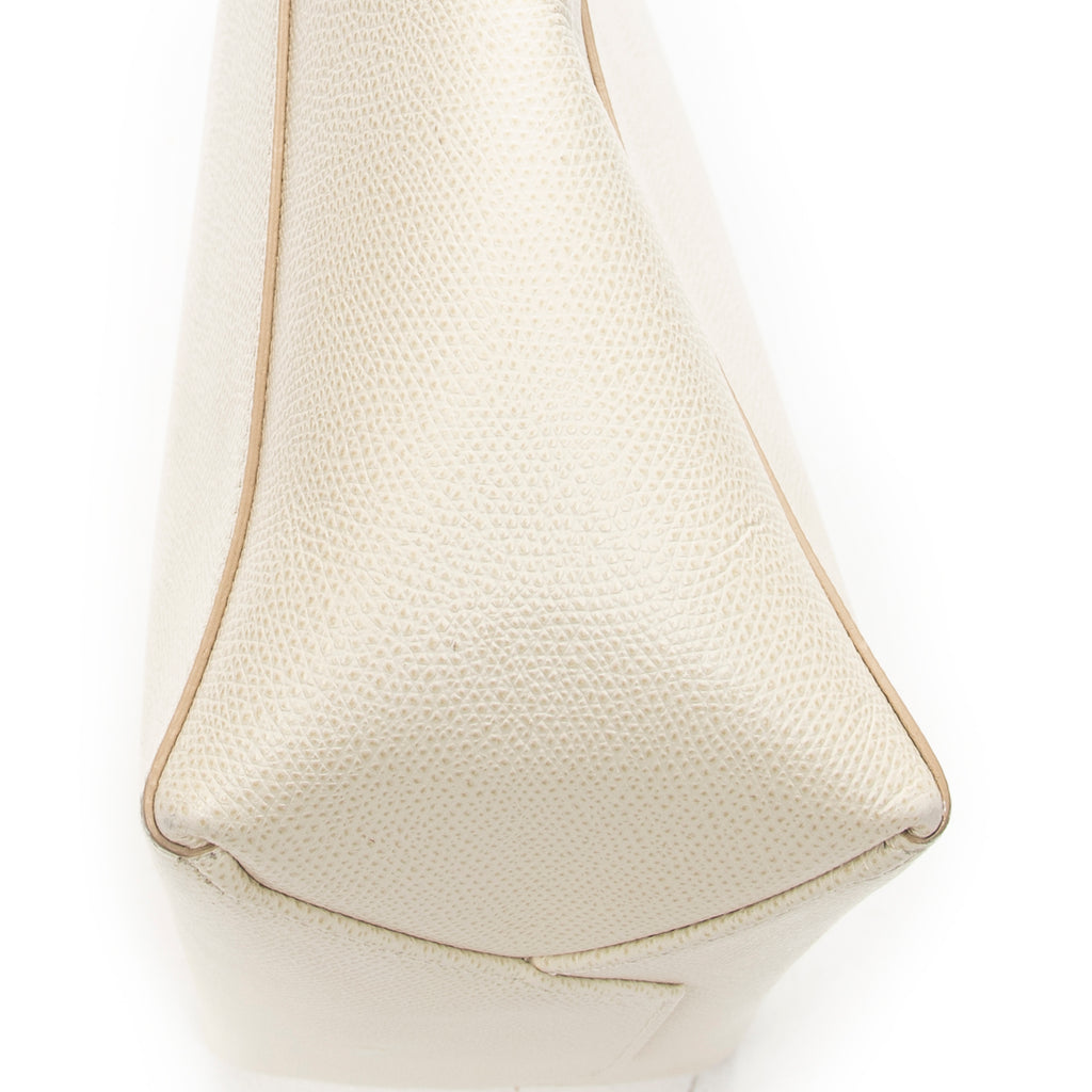Shoulder Bag Small Vertical Cabas Tote White Grained Calfskin Leather