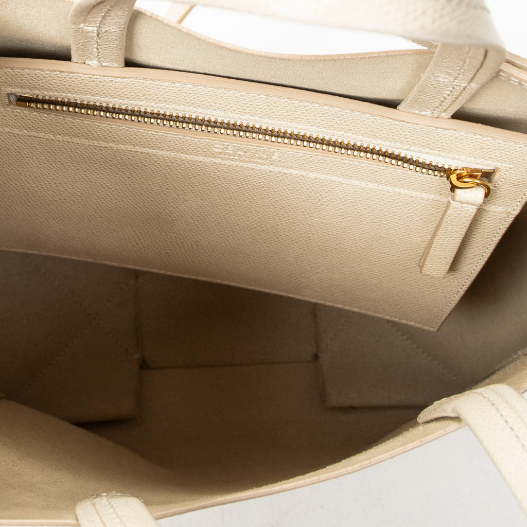 Shoulder Bag Small Vertical Cabas Tote White Grained Calfskin Leather