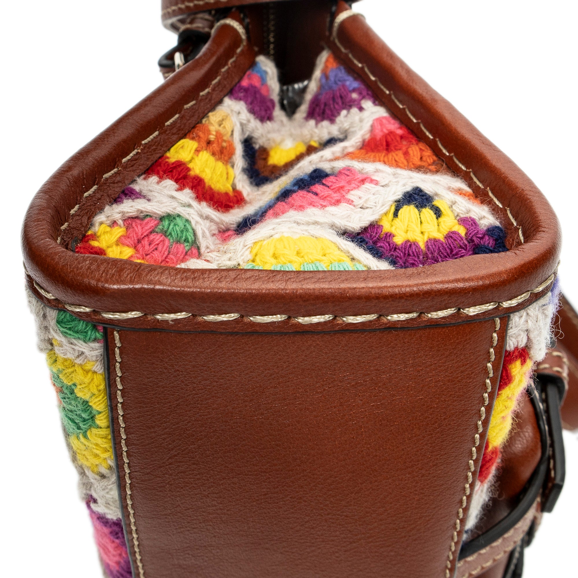 Shoulder Bag Mini Edith Wool Crochet Brown Wool Canvas