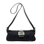 Shoulder Bag Rectangular Zip Pochette Black Jersey Canvas