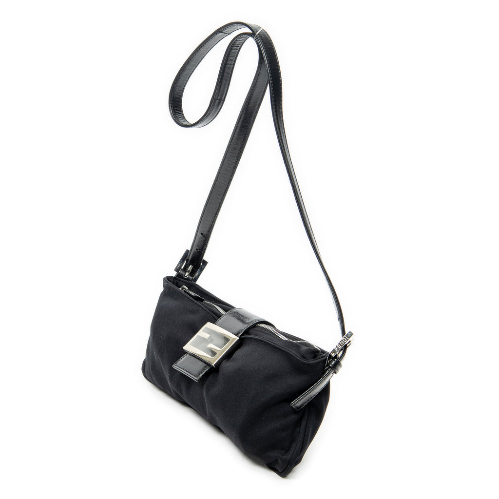 Shoulder Bag Rectangular Zip Pochette Black Jersey Canvas
