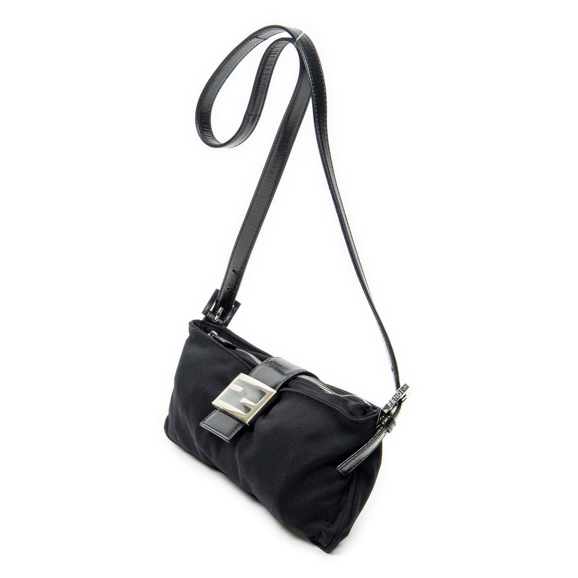 Shoulder Bag Rectangular Zip Pochette Black Jersey Canvas