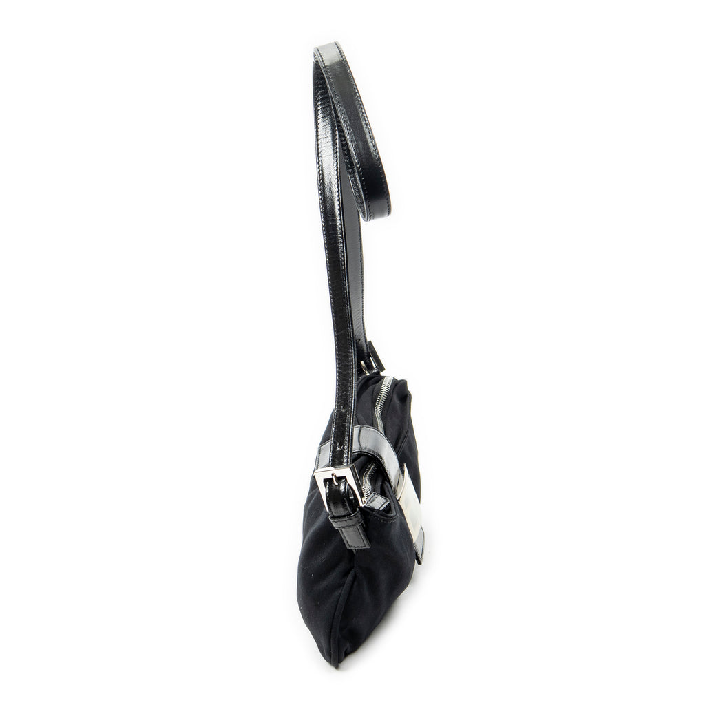 Shoulder Bag Rectangular Zip Pochette Black Jersey Canvas