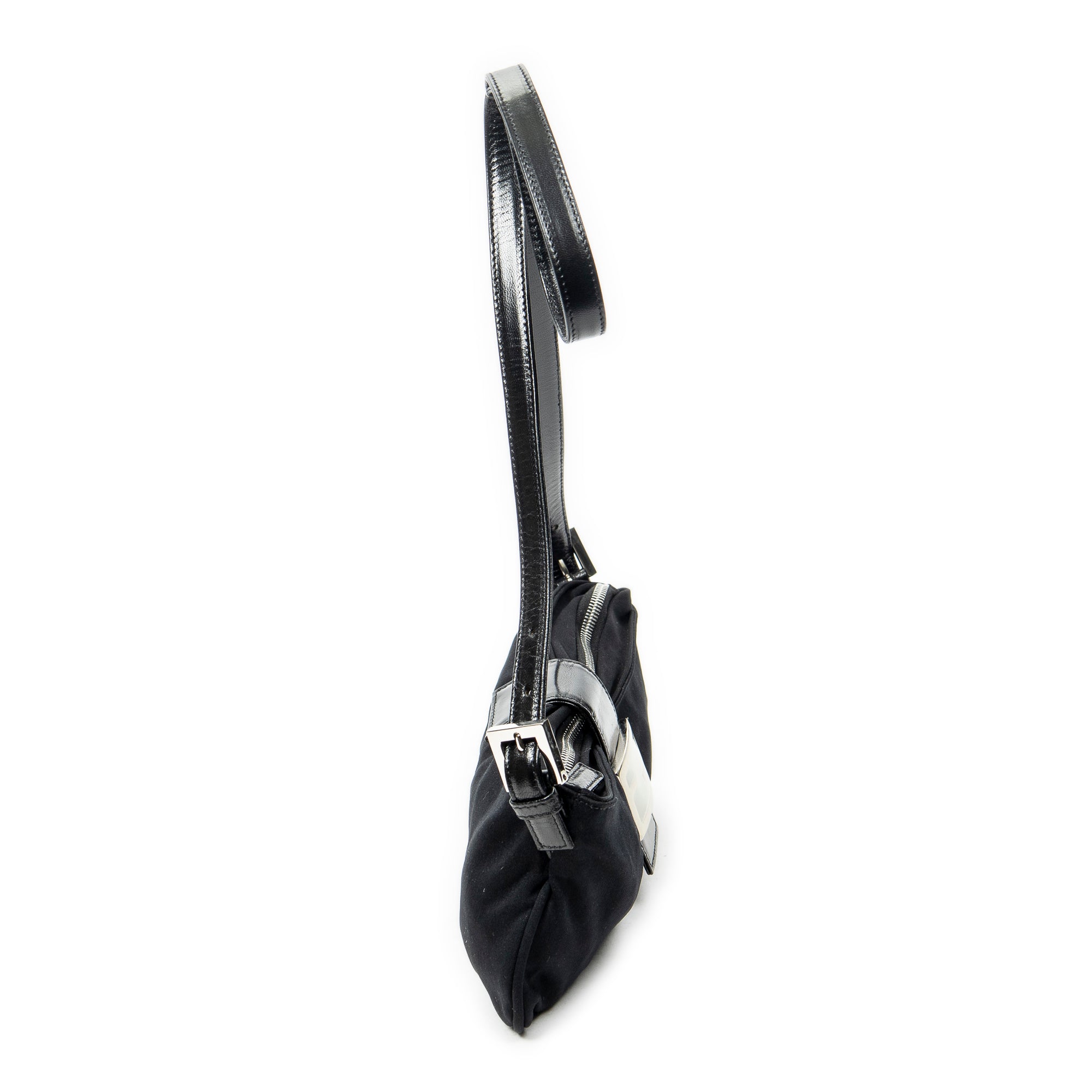 Shoulder Bag Rectangular Zip Pochette Black Jersey Canvas