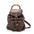 Backpack Mini Bamboo Backpack Dark Brown Calfskin Leather