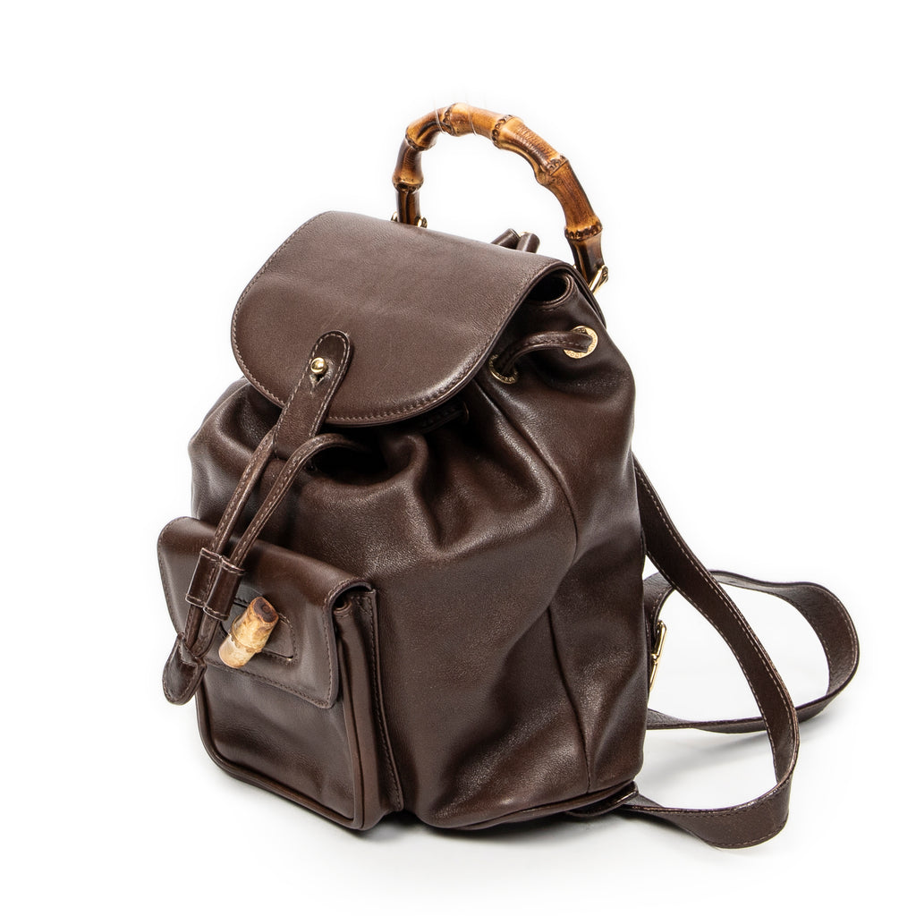 Backpack Mini Bamboo Backpack Dark Brown Calfskin Leather