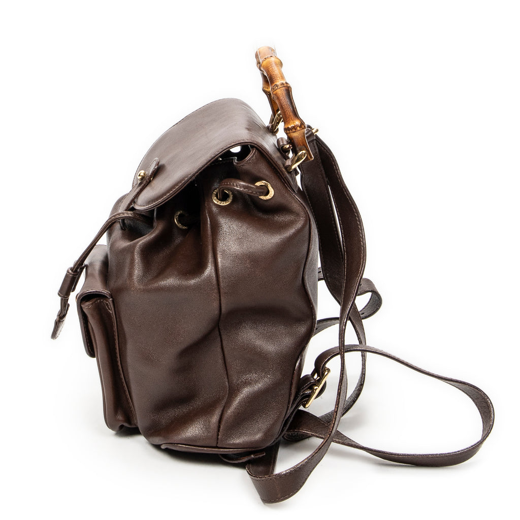 Backpack Mini Bamboo Backpack Dark Brown Calfskin Leather