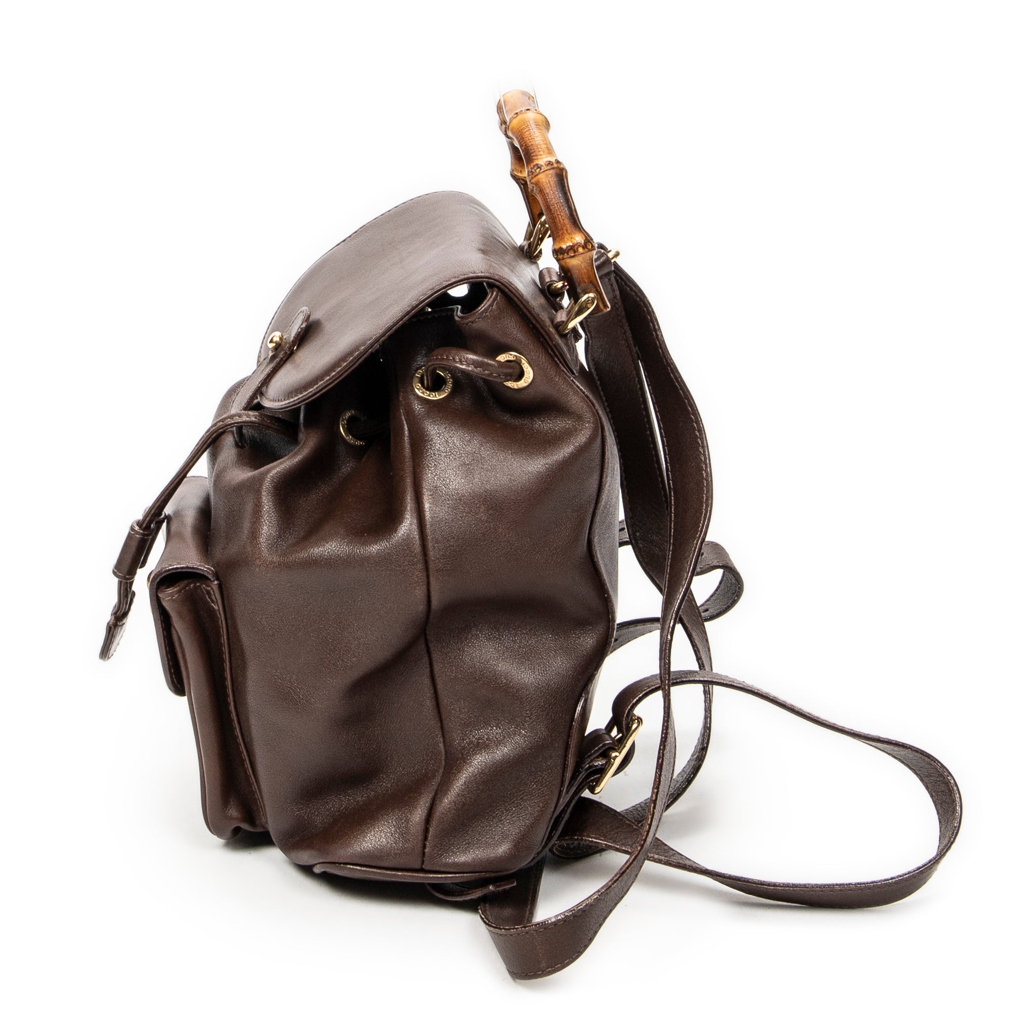 Backpack Mini Bamboo Backpack Dark Brown Calfskin Leather